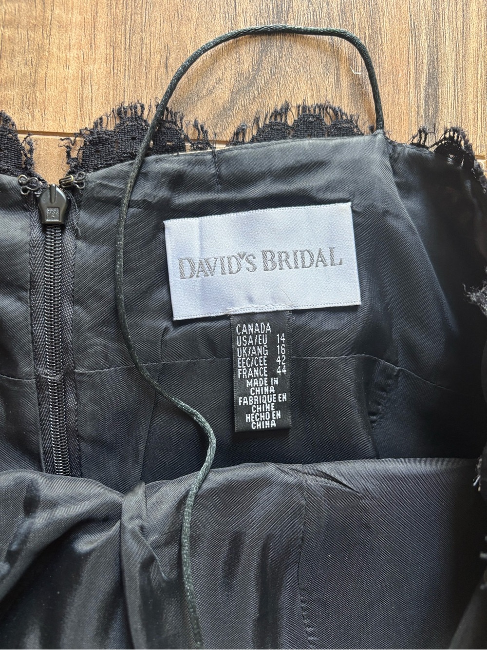 David's Bridal black lace spaghetti strap mini dress with zipper back. Size 14 - Picture 3 of 3